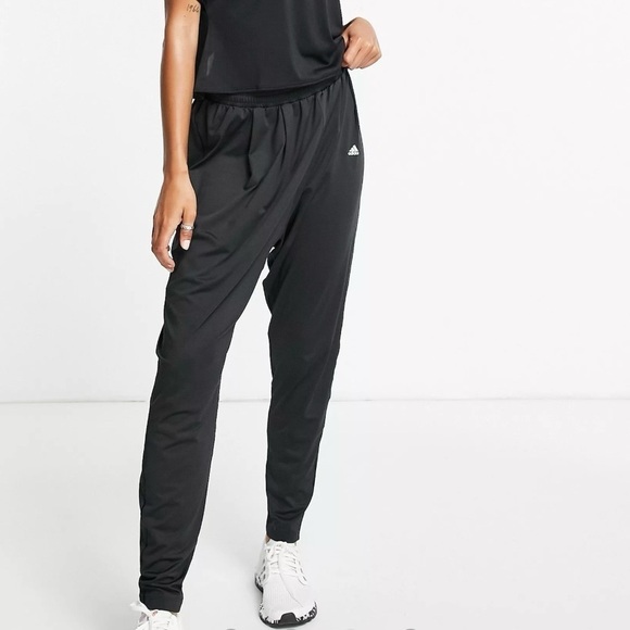 Adidas Womens Yoga High Waisted Training Pants Sz Medium Black White 3 Stripes - Picture 1 of 13